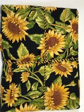 APRIL CORNELL TABLECLOTH SUNFLOWERS SOLEIL BLACK GOLD 54 x 54 SEATS 4 NIP