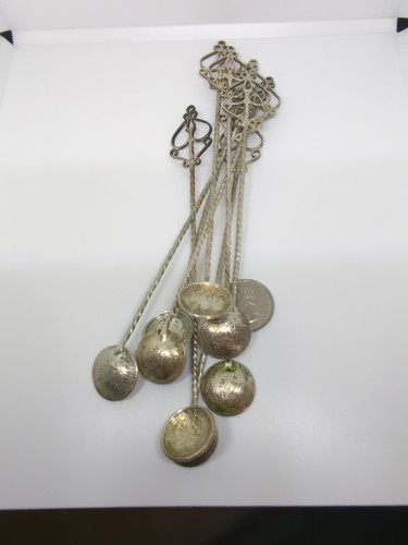 Set Of 8 Antique Haitian Coin Silver Spoons 102g - Picture 7 of 7