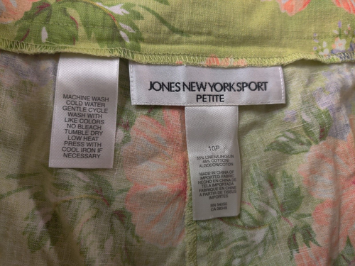 Jones New York Sport Womens 14 Green Floral Artsy Hawaiian Shorts 30x4.5 Linen - Picture 4 of 10