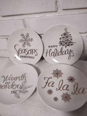 NWT American Atelier 4pc Christmas Holiday Porcelain Canape Plates 6'' 