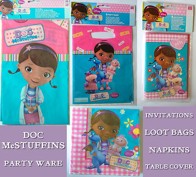 DOC McSTUFFINS PARTY SORTIMENT 6 Einladungen Tischdecke 20 Servietten Leckerlibeutel DISNEY Jr