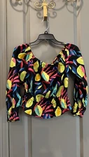 Tabitha Brown For Target Black Off Shoulder Bardot Top. Lemon W/ Abstract. S NWT