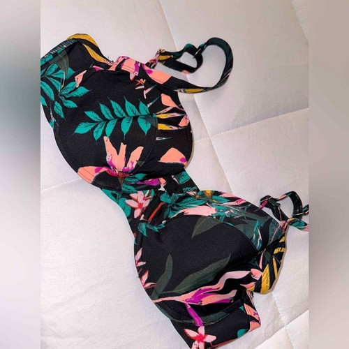 NWOT Old Navy Black Tropical Flower Bikini Top- size XL - Picture 2 of 5