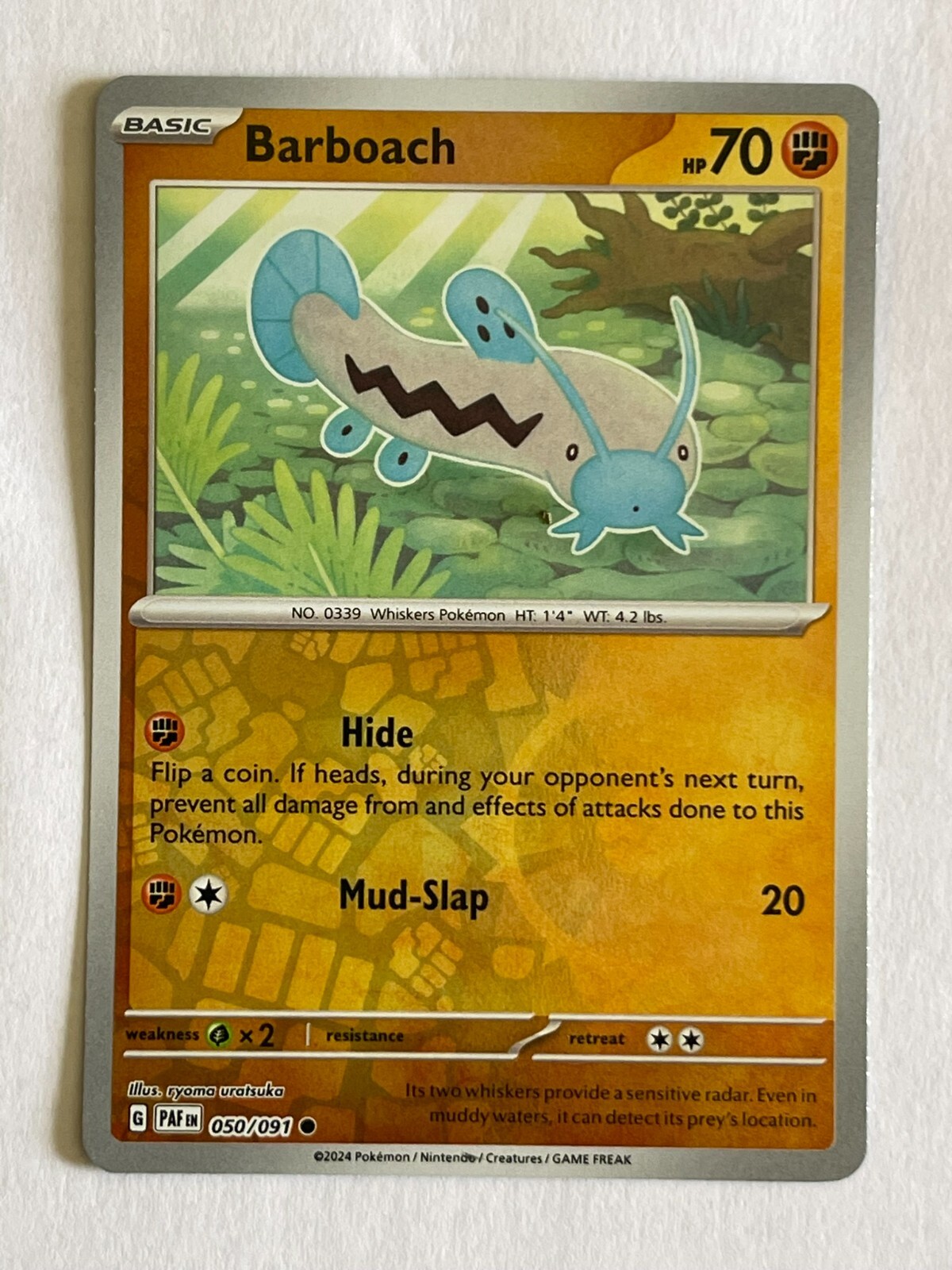 POKEMON BARBOACH #050/091 COMMON REVERSE HOLOFOIL PALDEAN FATES NM CARD
