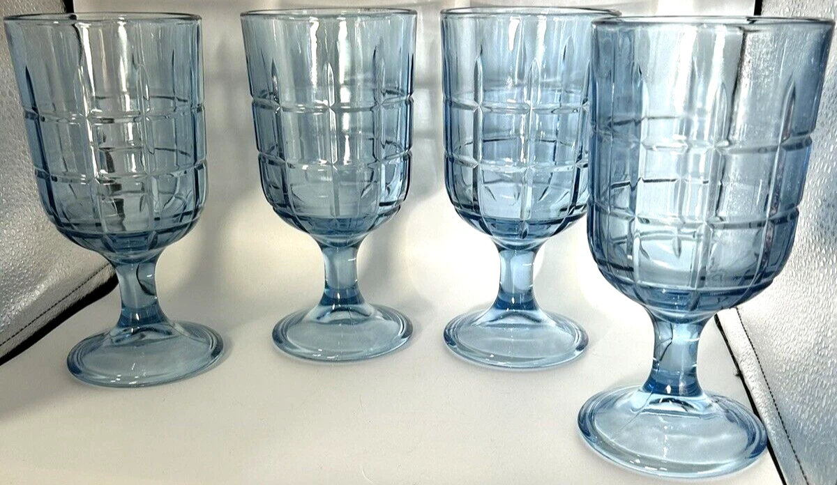 Vintage Set of 4 Anchor Hocking Tartan Blueberry Stemware