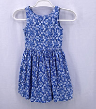 Polo Ralph Lauren Dress Girls 7 Blue White Floral Print Covered Buttons Piping