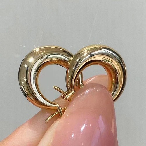 Real Au750 18K Yellow Gold Hoop Earrings Lucky Circle Shaped Earrings For Women - Picture 4 of 5