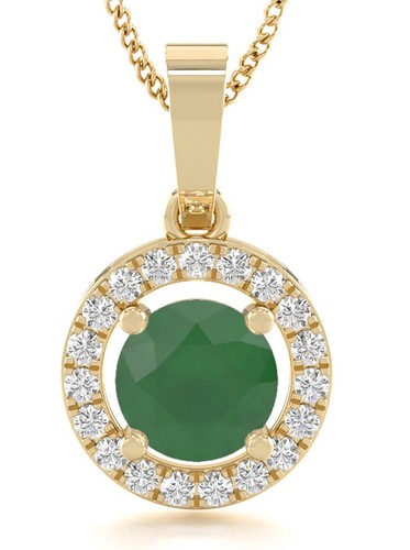 0.47ct Diamante Redondo Natural 14k Sólido Oro Amarillo Esmeralda Boda Colgante - Imagen 3 de 3