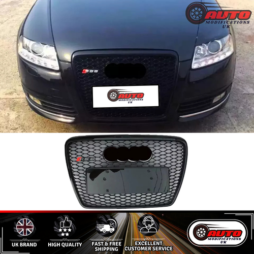 Audi RS6 Style A6 S6 C6 Front Main Grille Honeycomb Mesh Grill Gloss Black 05-12 - Picture 5 of 6