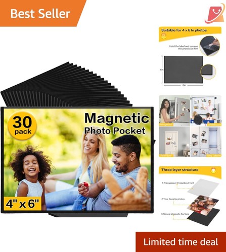 30 Pcs Magnetic Photo Frames Black 4x6 Clear Protection Refrigerator Display