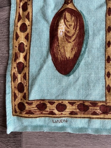 Kitchen  Vintage Linen Dish Towel Teal & Brown Love Spoon Linanne - Bild 3 von 3