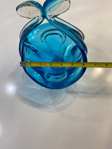 MMCI Handmade Home Designs Glass Blue Basket Bowl Unique Art MCM - Picture 11 of 11