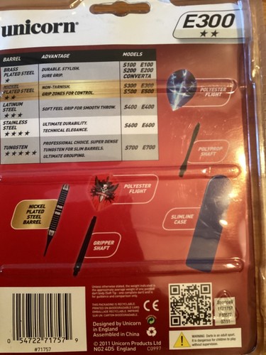๐ฅ๐ฅ๐ฅ Unicorn E300 Metal Dart DARTS Kit 18 Gram Soft Tip Grip Zones - New - Vtg - Picture 6 of 9
