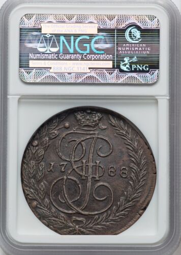 RUSSIA 1788 EM - Catharine II - 5 Kopeks - NGC AU58 BN - FANTASTIC SPECIMEN! - Picture 2 of 2