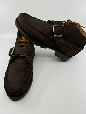 Ralph Lauren Men Ankle Boots Lace Up Buckle Dark Brown Suede Excellent Soles