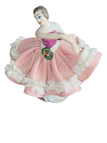 West German Volkstedt Porcelain Women Dancing Ballerina Puffy Dress Figurine Pin - 第 1/6 張圖片