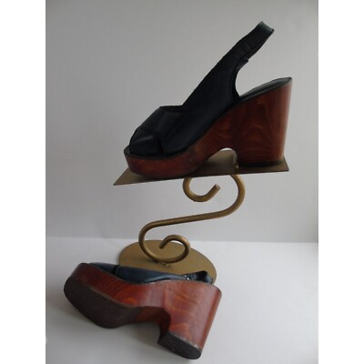 BareTraps Women's Platform Wooden Shoes 1970's Blue Leather