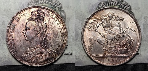 1887 Queen Victoria Great Britain Silver Jubilee Head Crown KM #765 Choice AU