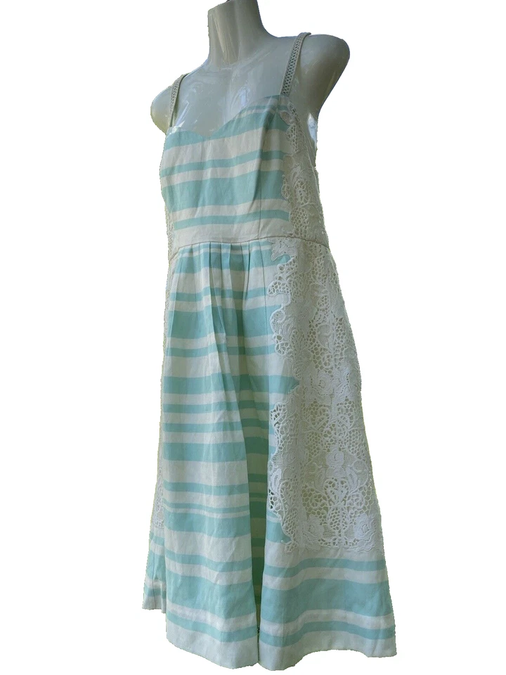 Vestido Moulinette Soeurs Anthropologie Azul y Blanco con Encaje 10P Foto 2 de 4