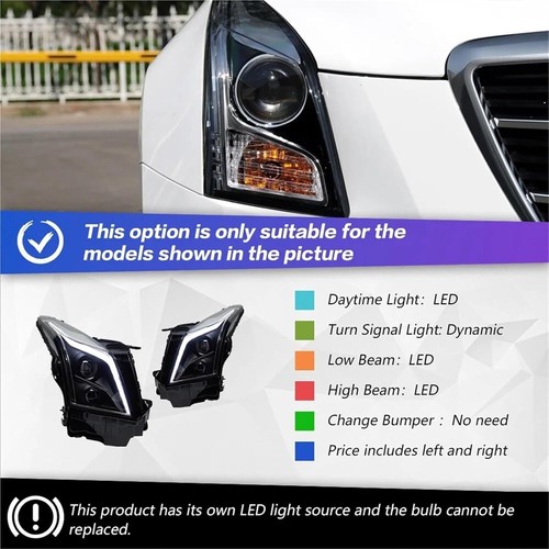 LED Headlights For Cadillac ATS ATS-L 2013-2019 Sequential Front Lamps Assembly - Picture 5 of 21