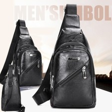 Men's Leather Sling Backpack Crossbody Hiking Casual Daypack Shoulder Chest Bag