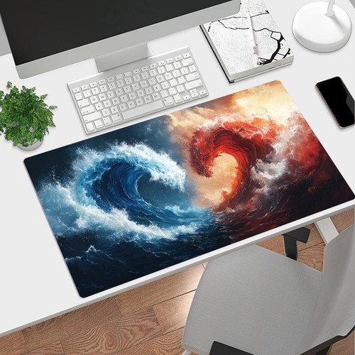Tapis de bureau souris fantaisie flammes bleues orange pour clavier tapis de bureau 31,5 x 15,7 pouces - Photo 2/6