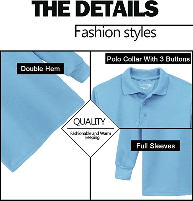 School Uniform Long Sleeve Polos for Boys Choose Shirts Color - Sizes 4-20 NWT - Image 2 of 3