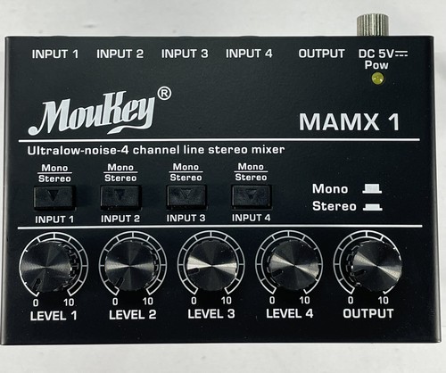 Moukey Mini Audio Mixer Line Mixer, DC 5V, 4-Stereo Ultra, Low-Noise 4-Channel - Picture 1 of 6
