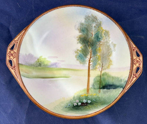 Vintage Noritake Hand Painted Porcelain Bowl with Copper Rattan Wrapped Handle - Picture 2 of 7