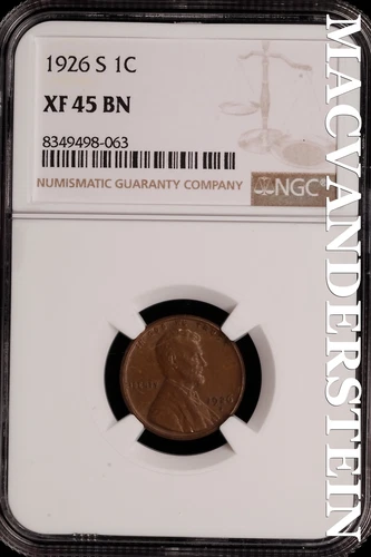 1926-S Lincoln Wheat Cent - NGC XF 45 BN - Scarce  No Reserve  #SLH245