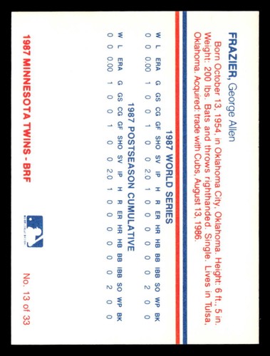 Tarjeta Regional BRF Minnesota Twins 1988 Edición 1987 Serie Mundial *Elige* - Imagen 26 de 66