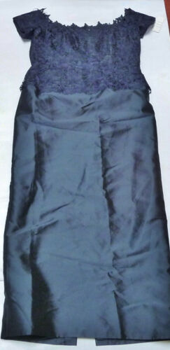 Vestido Rickie Freeman para Teri Jon Hombro Descubierto Encaje Azul Marino Talla 20 Vestido - Imagen 3 de 18