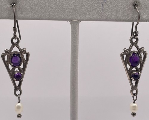 Sterling Silver DANGLE Drop & Amethyst Earrings (4.12gr) - Bild 2 von 3