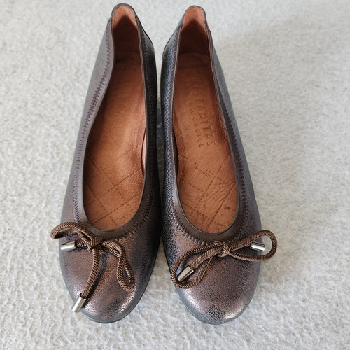 Nuevo sin caja Hispanitas mocasín con mocasín sin cordones tacón bloque cuero marrón metálico talla EU37 - Imagen 4 de 10