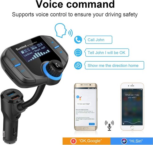 Sumind Upgraded Version Car Bluetooth FM Transmitter Wireless Radio Adapter USB - Picture 7 of 7