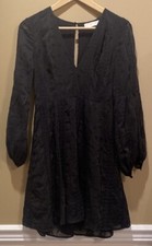 ASTR the label black embroidered long sleeve Deep V-neck dress Size Small S