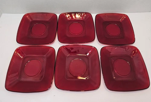 Anchor Hocking Ruby Red Dessert Plates Set of 6
