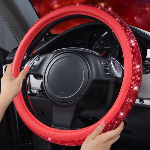Bling Diamond Leather Steering Wheel Cover with Crystal Rhinestones 14-15" - Picture 6 of 7