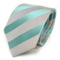 Tigertie Seidenkrawatte Mint GrüN Helles TüRkis Silber Gestreift - Krawatte