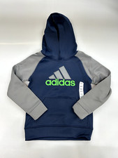 New Youth Boys Size Small / 8 Navy Grey ADIDAS Dri-Fit Fleece Hoodie Hoody