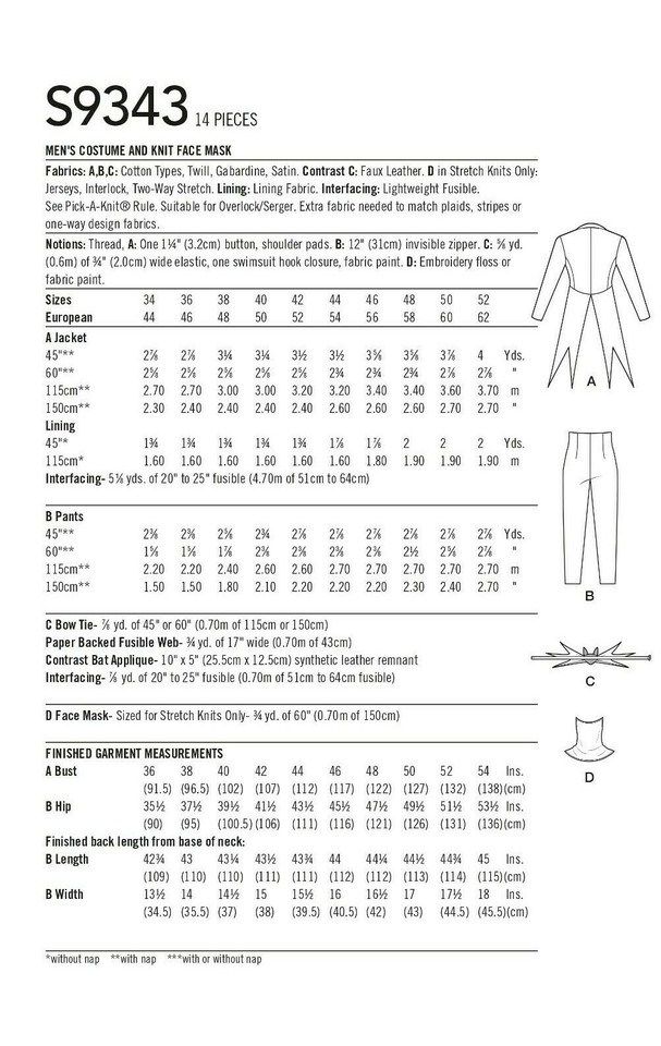 SIMPLICITY 9343 MEN'S COSPLAY COSTUME Sewing Pattern NIGHTMARE BEFORE CHRISTMAS eBay