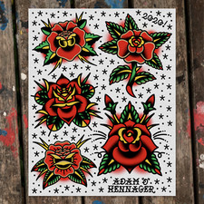 Roses American Traditional Tattoo Flash Art Print 11" x 14"