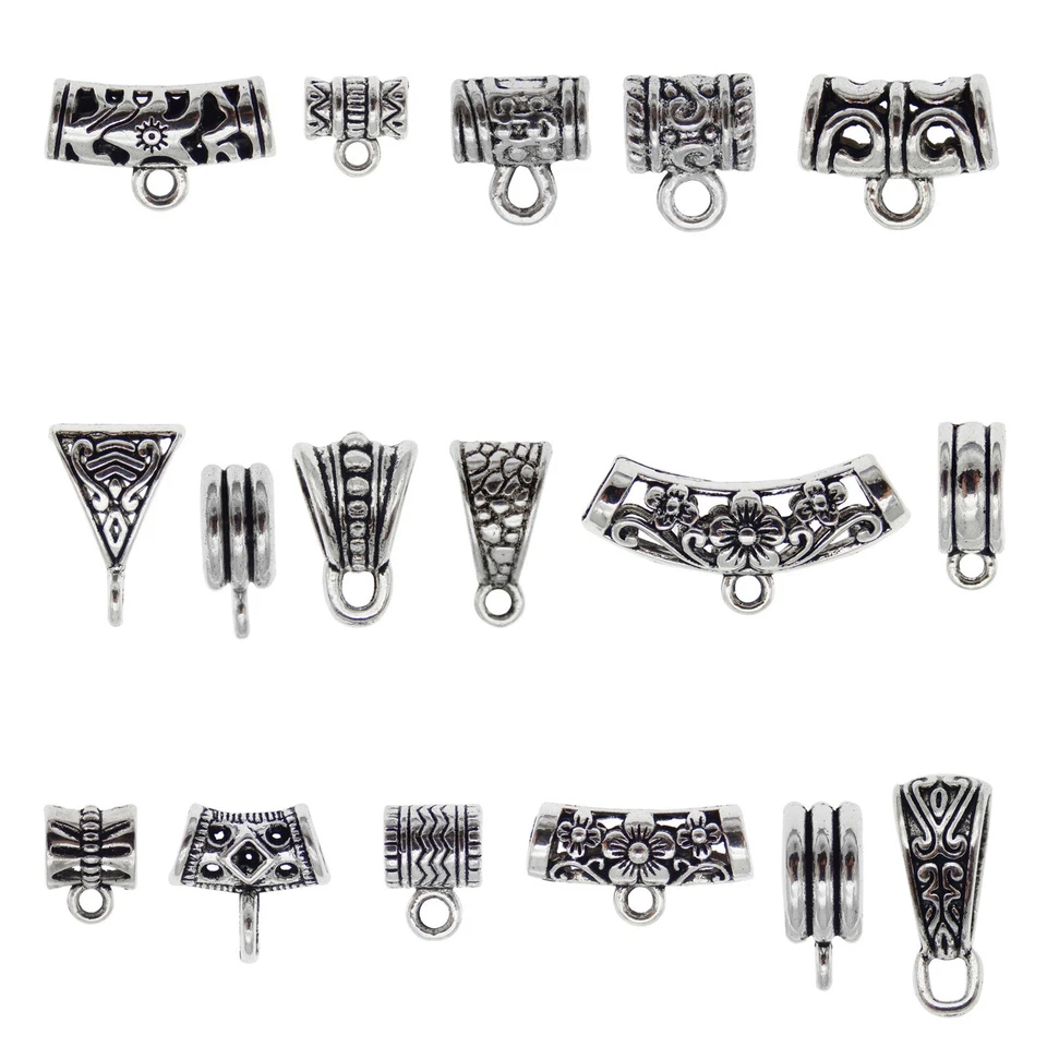 Silver Assorted Bail Bead Charm Spacer Tube Beads European Bracelet Pendant 20PC - Image 4 of 4