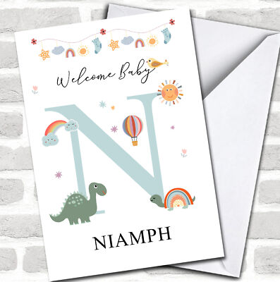 Willkommen Neu Baby Neugeborenes Blumen Spaß Name & Buchstabe Initiale N personalisierte Karte
