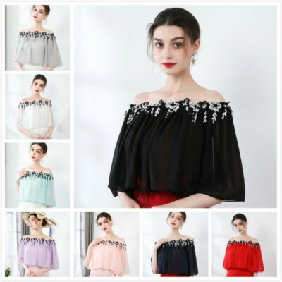 Women Off Shoulder Chiffon Shrug Shawl Bolero Cape Lady Evening Dress Jacket Top
