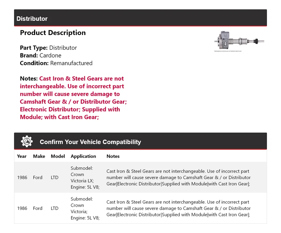 Ford LTD 1986 5L V8 distribuidor cardone Foto 2 de 4