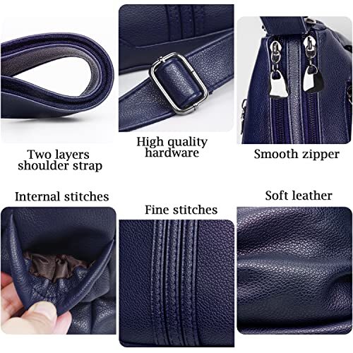Women Soft PU Leather Shoulder Handbag Multi Pocket Crossbody Bag Ladies Blue - Photo 6/7
