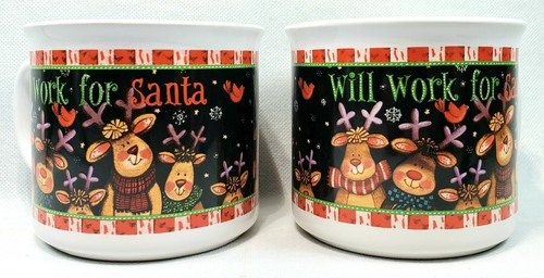 NEU 2 Keramik Kakaotassen Set - Rentier, Santa 2004 Debra Jordan Bryan - offene Box - Bild 1 von 4