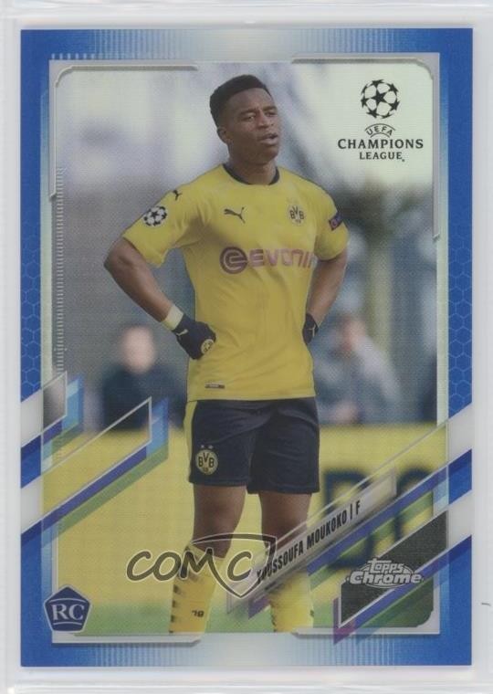 2020-21 Topps Chrome UCL Blue Refractor /150 Youssoufa Moukoko #55 Rookie RC 8xg