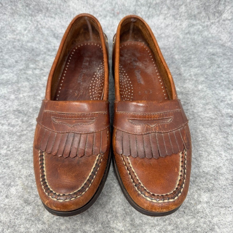 Vintage LL Bean brown leather 2 tone penny loafers men\'s size 9.5 D Vintage LL Bean Penny Loafers Brown Mens Size 9.5D Moc  main image 3
